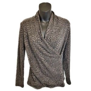 Talbots Gray Animal Print Snakeskin Faux Wrap Sweater Knit Top Size XS